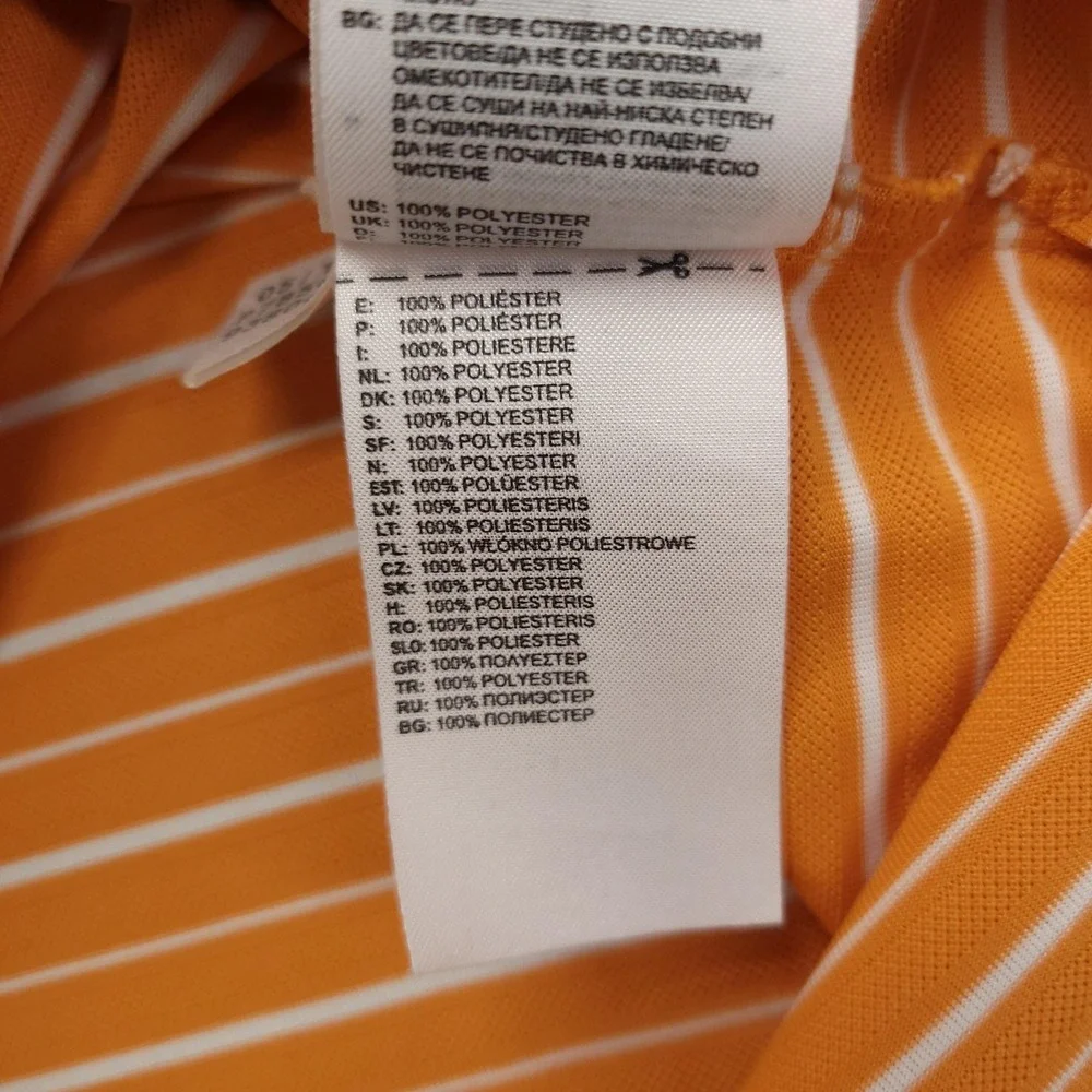 Adidas Polo Shirt Mens L Orange Stripe‎ Golf Climalite Performance Stretch Top